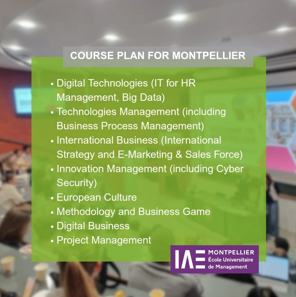 The course plan of Montpellier's classes for your MBA 3rd semester 